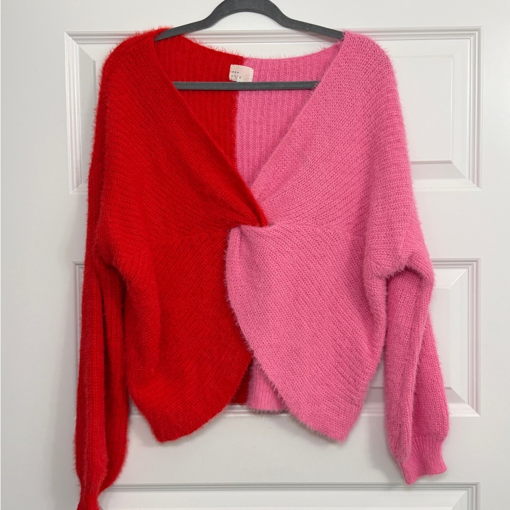 VICI Pink and Red Twist Sweater